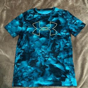 Boys Under Armour Heat Gear Shirt Top Youth Large YLG Green Teal